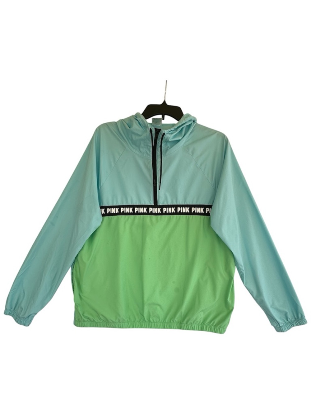 PINK Victoria’s Secret Blue and Lime Colorblock Hooded Windbreaker